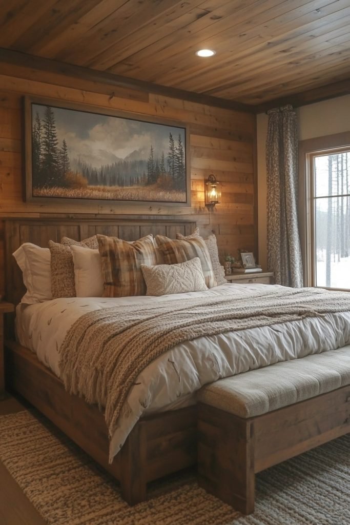 Rustic Bedroom with Minimalist Artwork