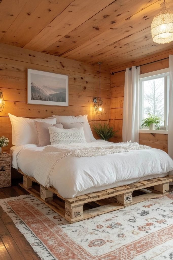 Rustic Bedroom with Pallet Bed Frame