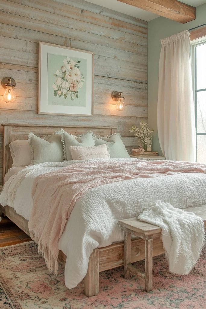 Rustic Bedroom with Soft Pastels