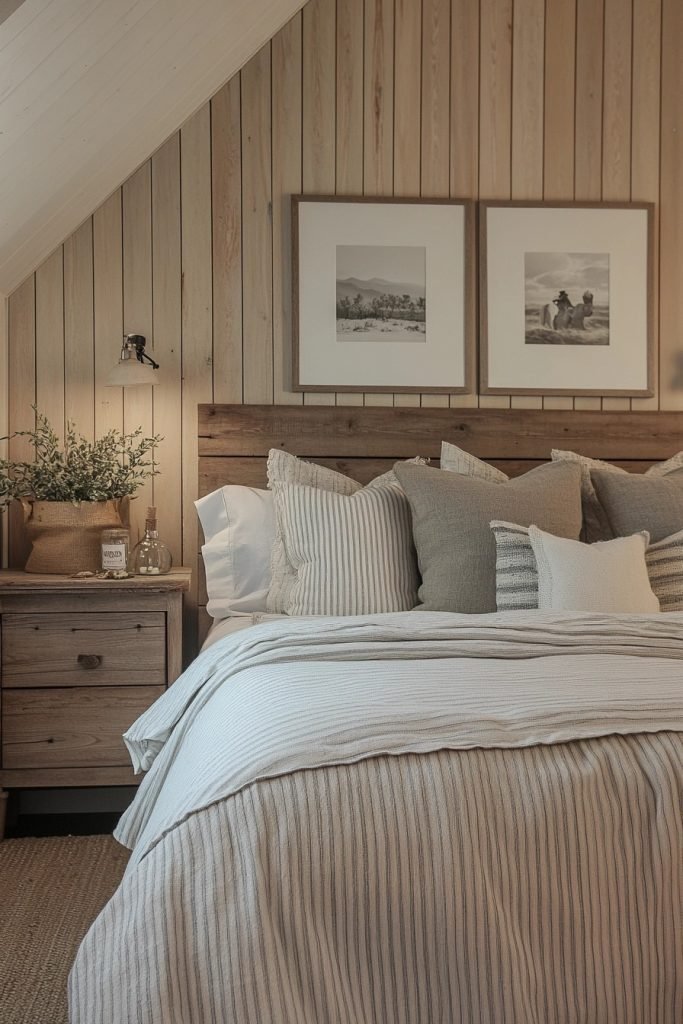 Rustic Bedroom with Striped Linen