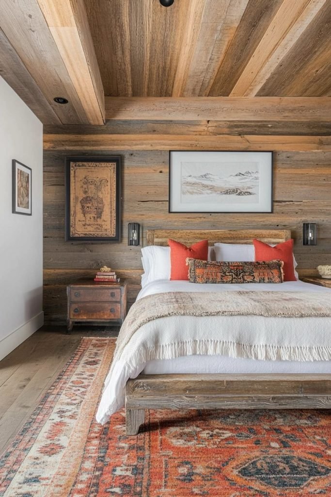 Rustic Bedroom with a Pop of Color
