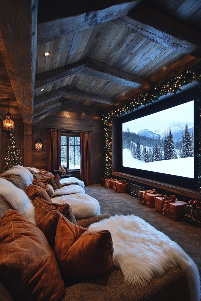 Rustic Christmas in a Home Theater