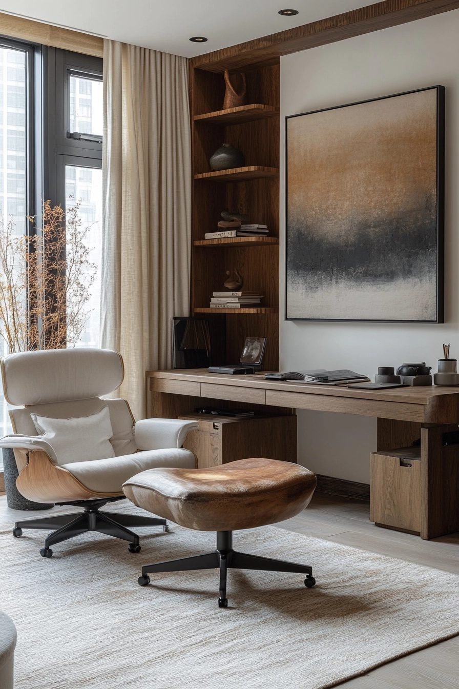 View of 29 Wabi Sabi Office Ideas For A Peaceful And Organized Workspace ...