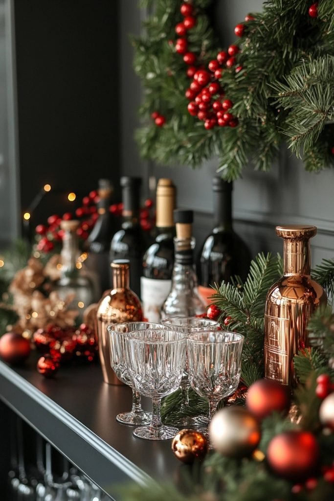 Sleek Modern Christmas Bar Area