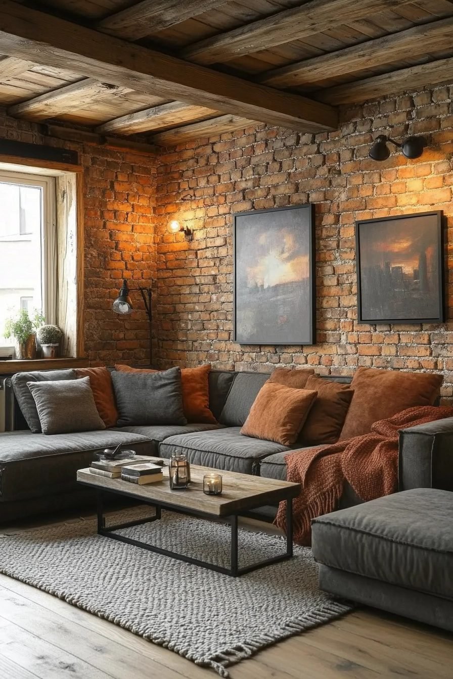 Illustration of Rustic Modern Living Room Decor With Brick