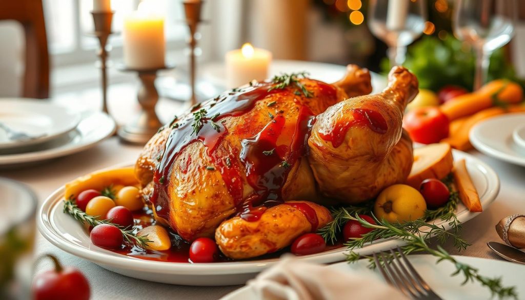 serving roasted chicken
