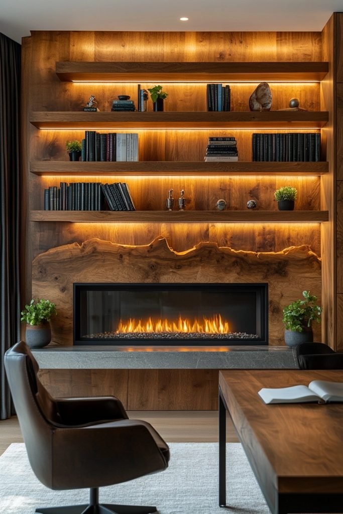 Floating Wood Mantle Shelves