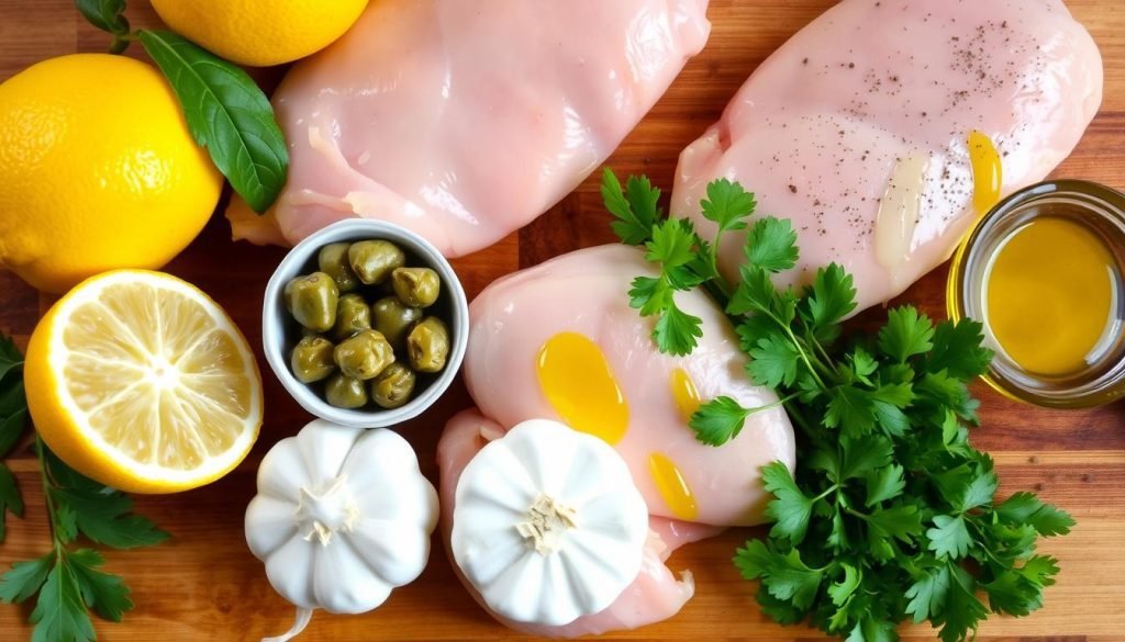Fresh ingredients for lemon-caper chicken