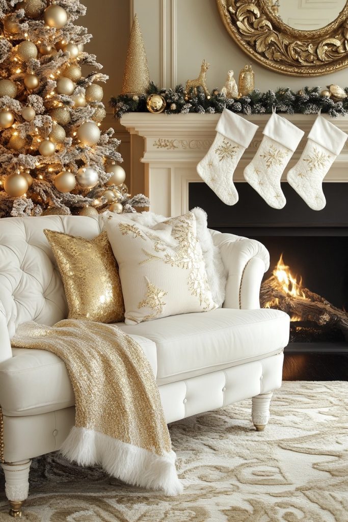 Glam Gold and White Christmas Living Room