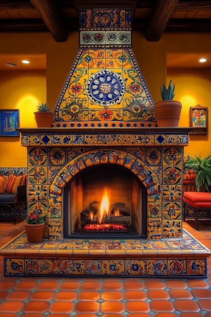 Mediterranean Tile Fireplace