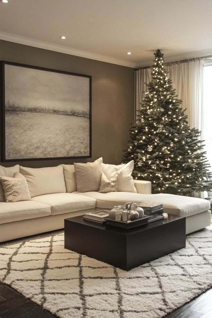 Monochromatic Christmas Living Room