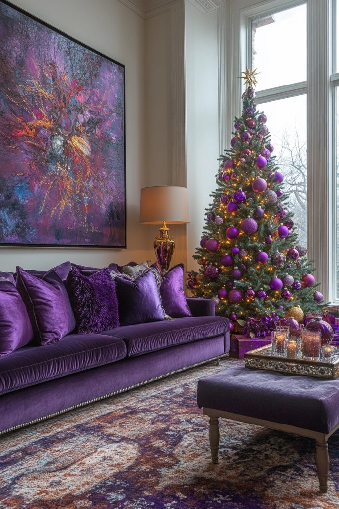 Plush Purple Christmas Living Room