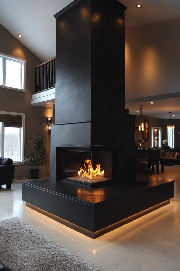Sleek Black Fireplace