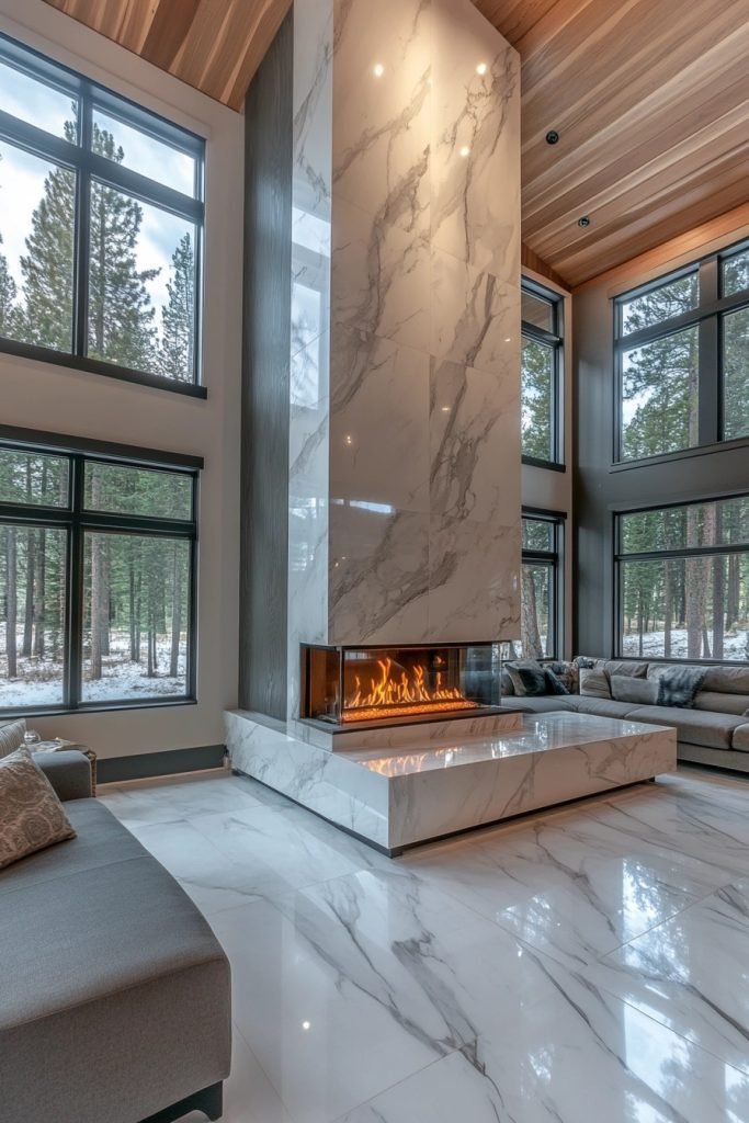 Sleek Marble Fireplace