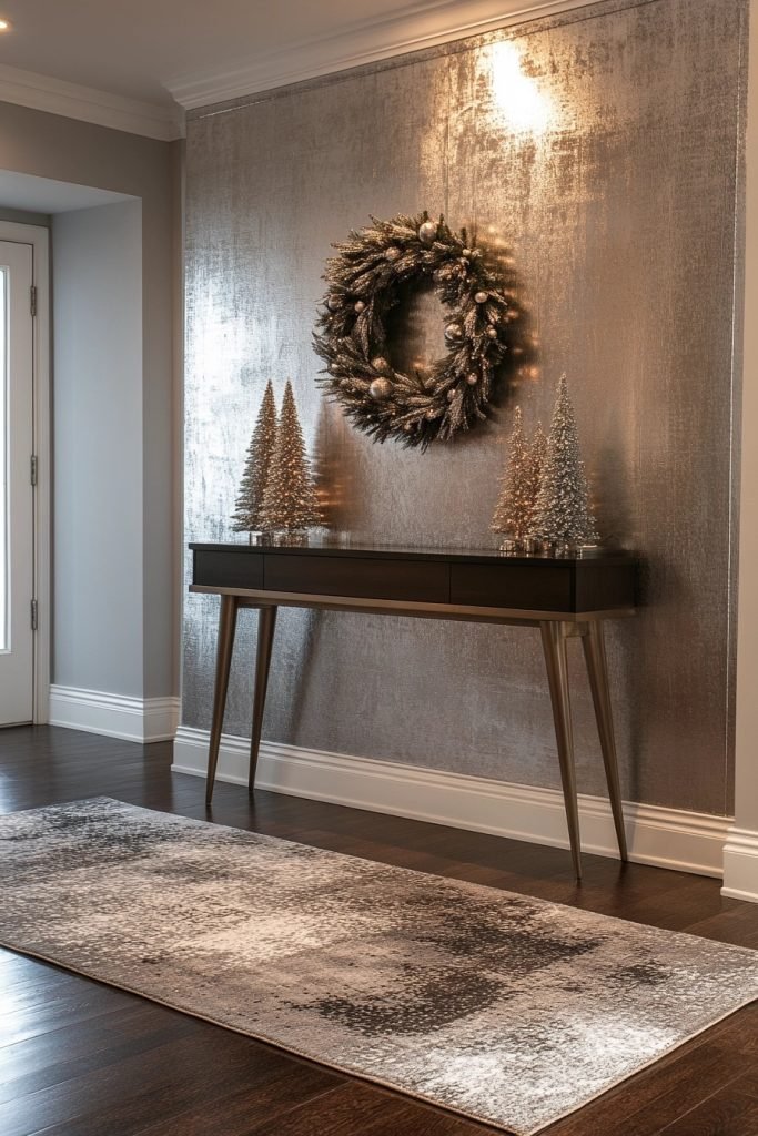 Sleek Silver Christmas Entryway