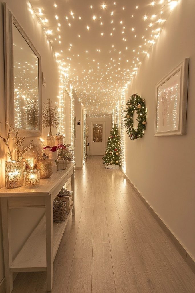 Stylish Christmas Hallway with Mirrors