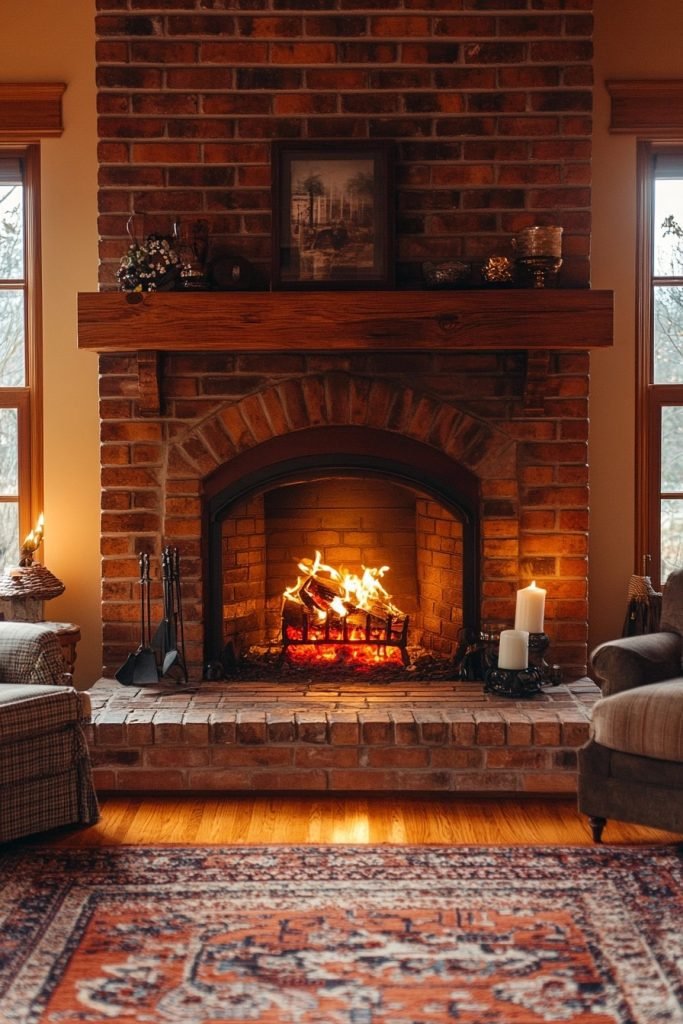 Traditional Brick Fireplace