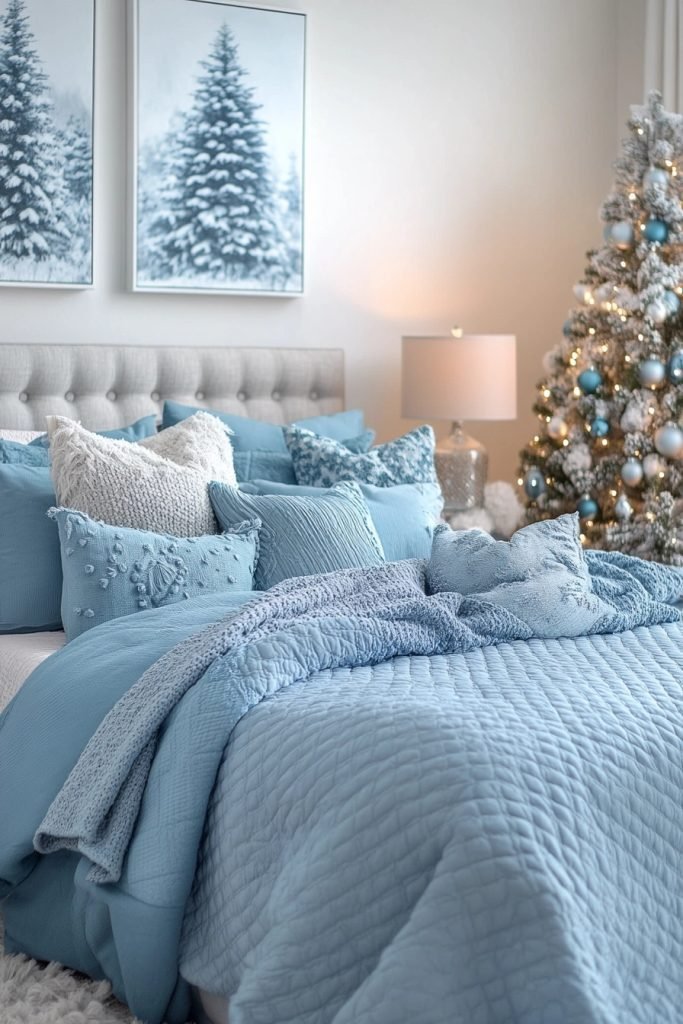 Tranquil Blue Christmas Bedroom