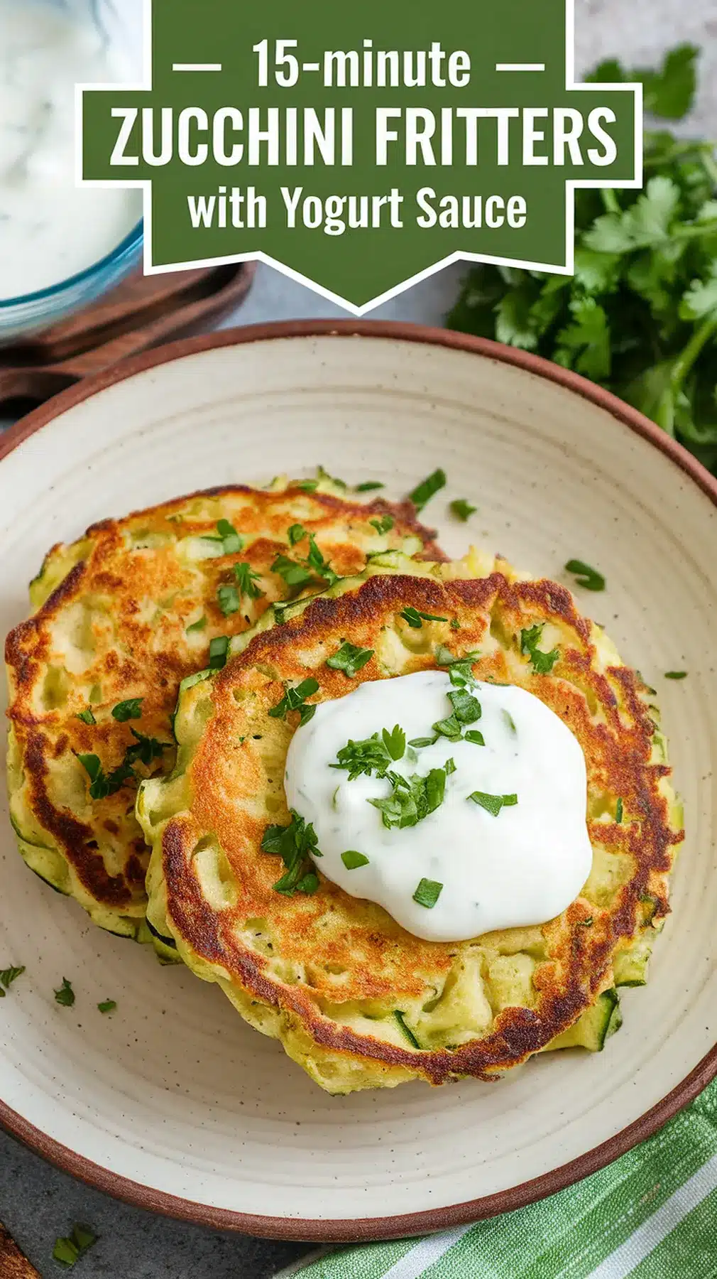 15-Minute Zucchini Fritters with Yogurt Sauce