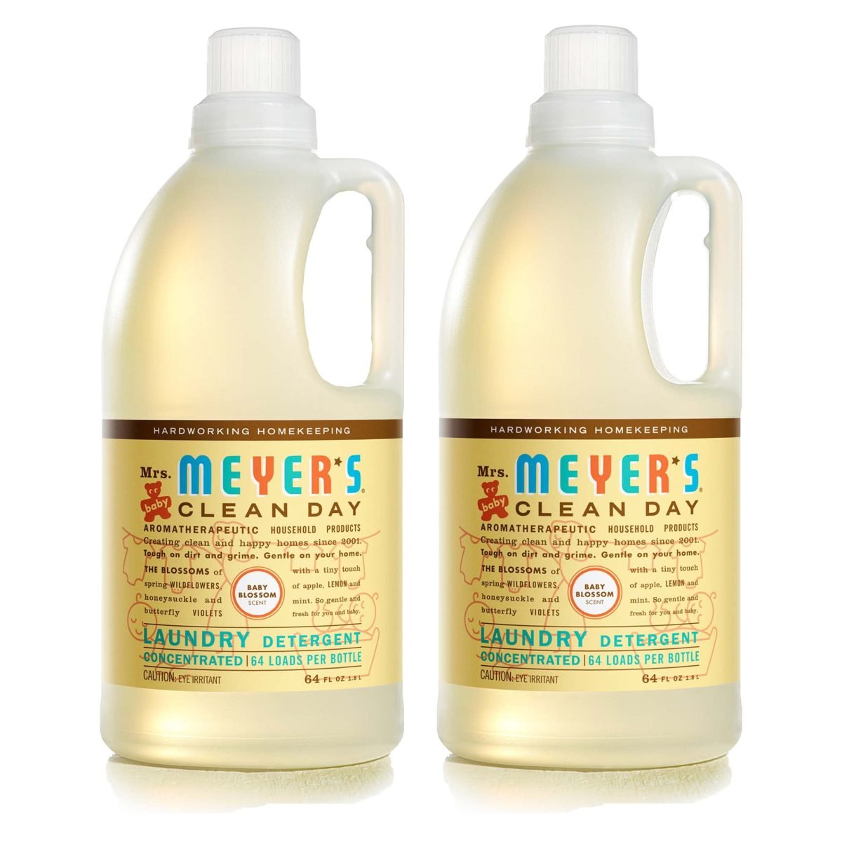 Mrs. Meyer's Baby Laundry Detergent Liquid, Infused with Essential Oils, Baby Blossom, 64oz - Pack of 2 (128 Loads)