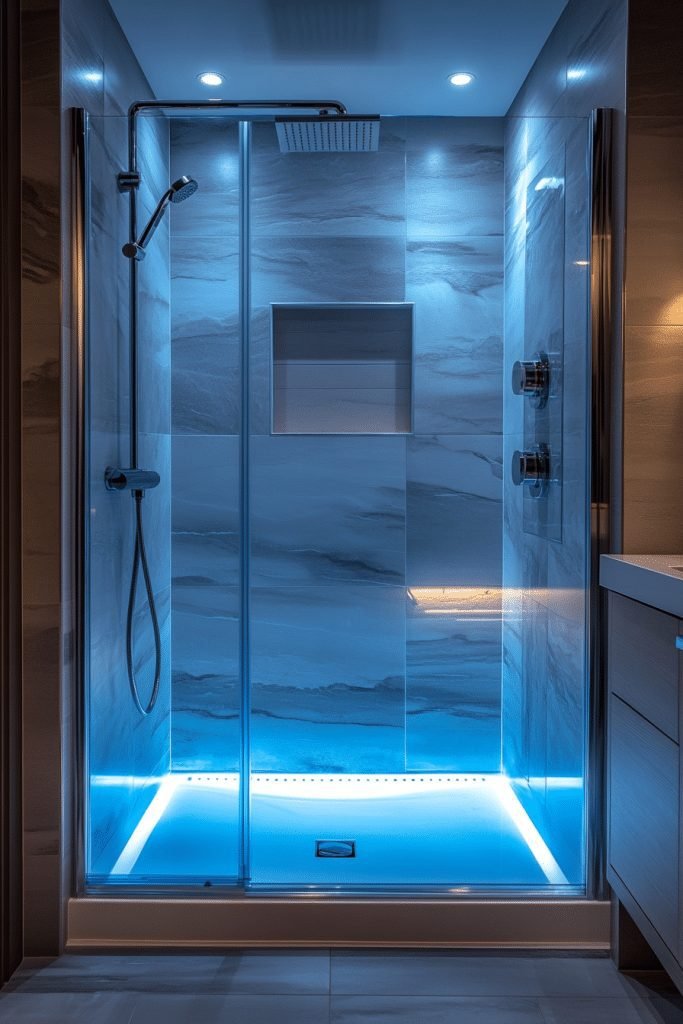 Brightly Lit Walk-In Shower with LED Lighting