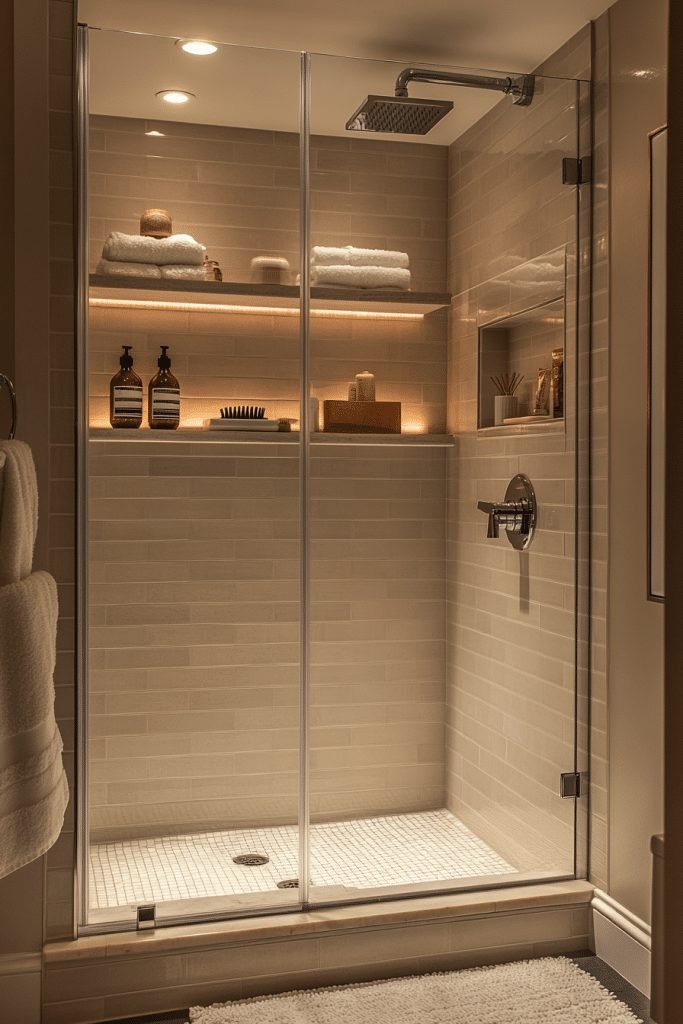 Compact Walk-In Shower with Recessed Shelving