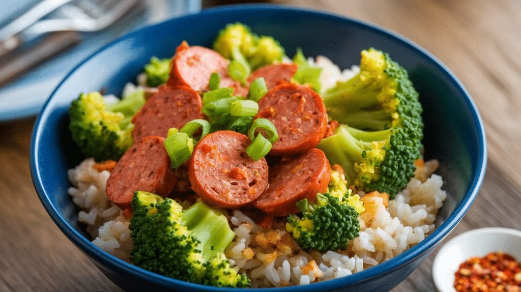 15-Minute Spicy Sausage and Broccoli Bowls