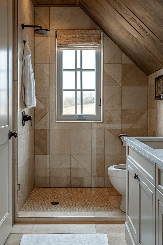 Diagonal Tile Layout Walk-In Shower