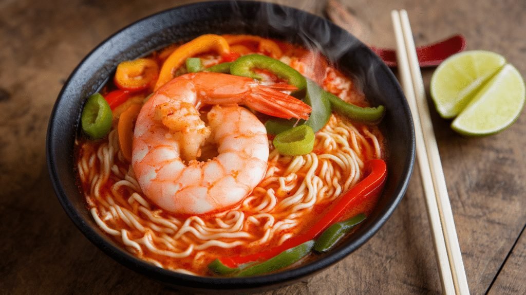 15-Minute Spicy Shrimp Ramen Bowls