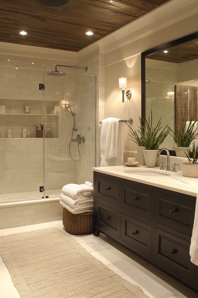 Frameless Mirror Wall Walk-In Shower