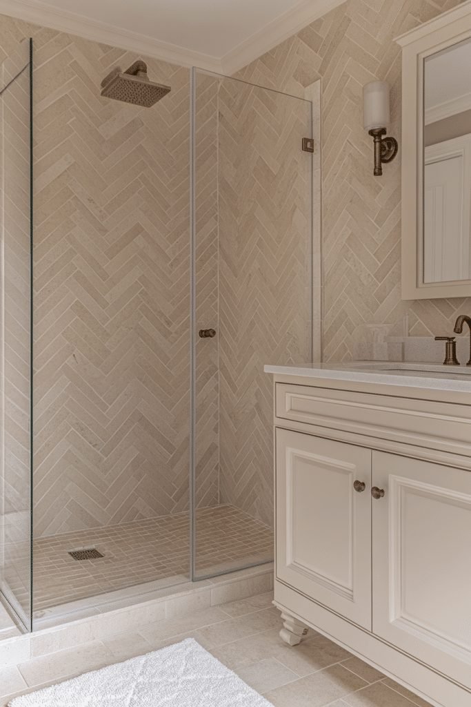Herringbone Pattern Walk-In Shower