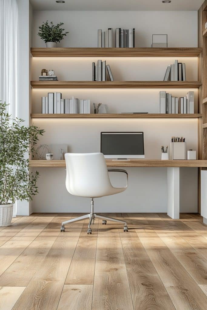 Minimalist White and Wood Office