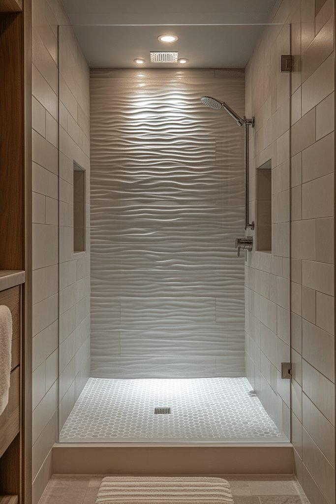 Narrow Walk-In Shower with Panel Accent