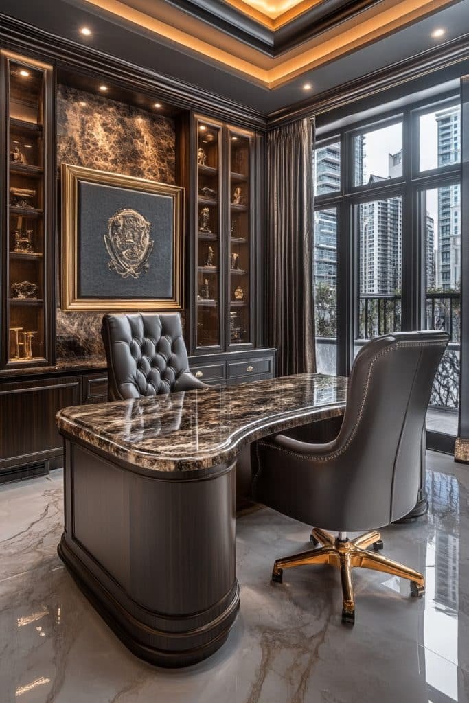 Opulent Marble Desk Area