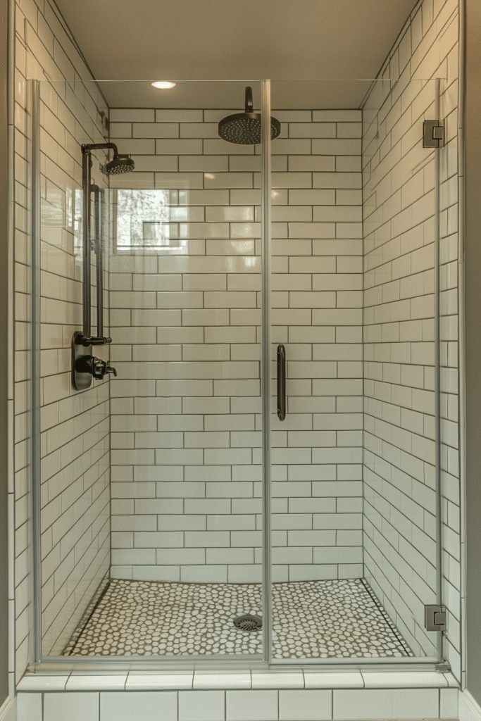 Subway Tile Walk-In Shower with Glass Door