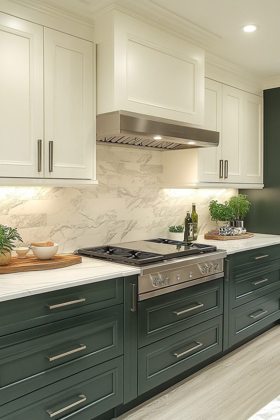 Dark Green And White Kitchens