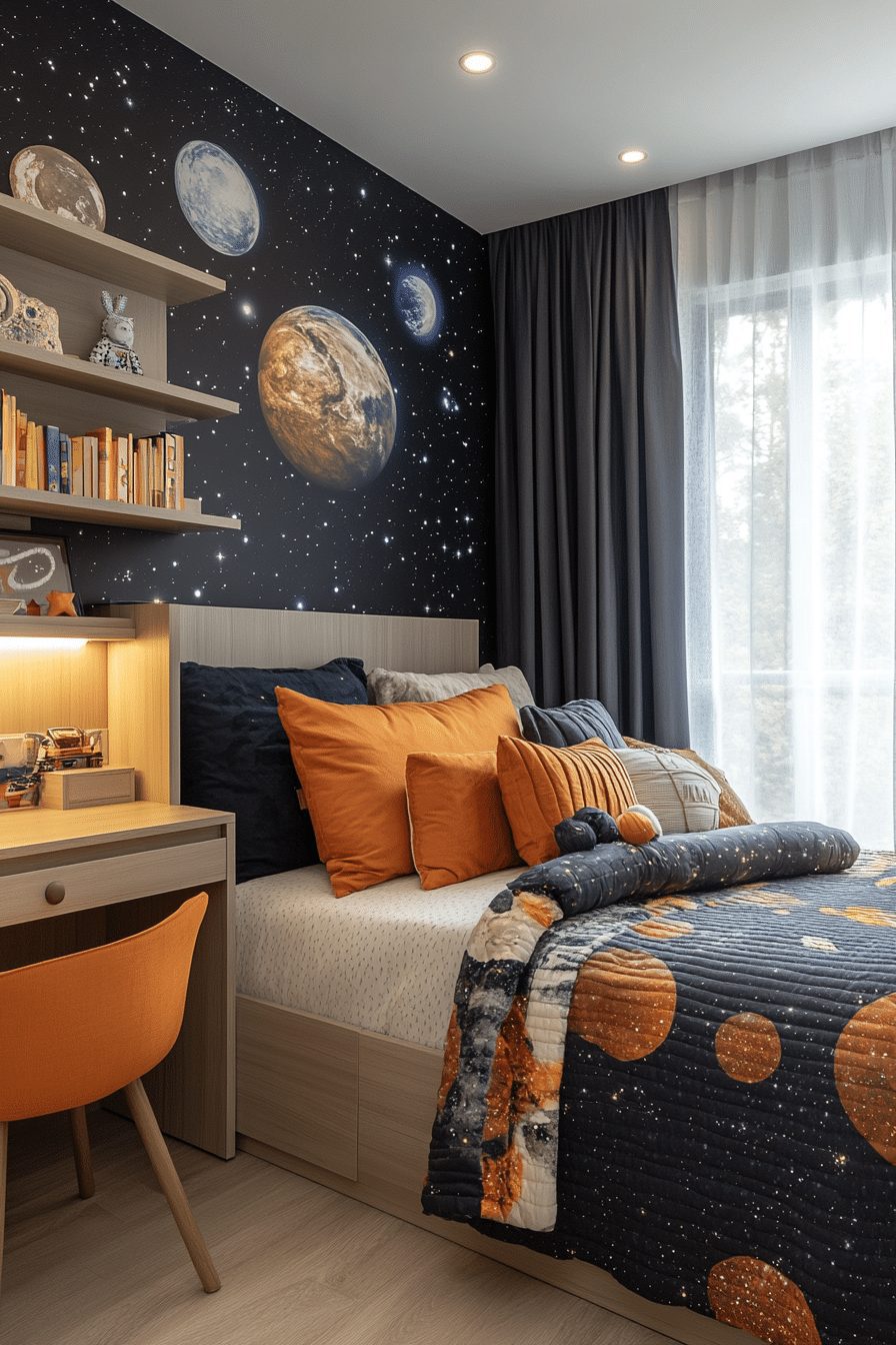 Space-Themed Contemporary Kids Room