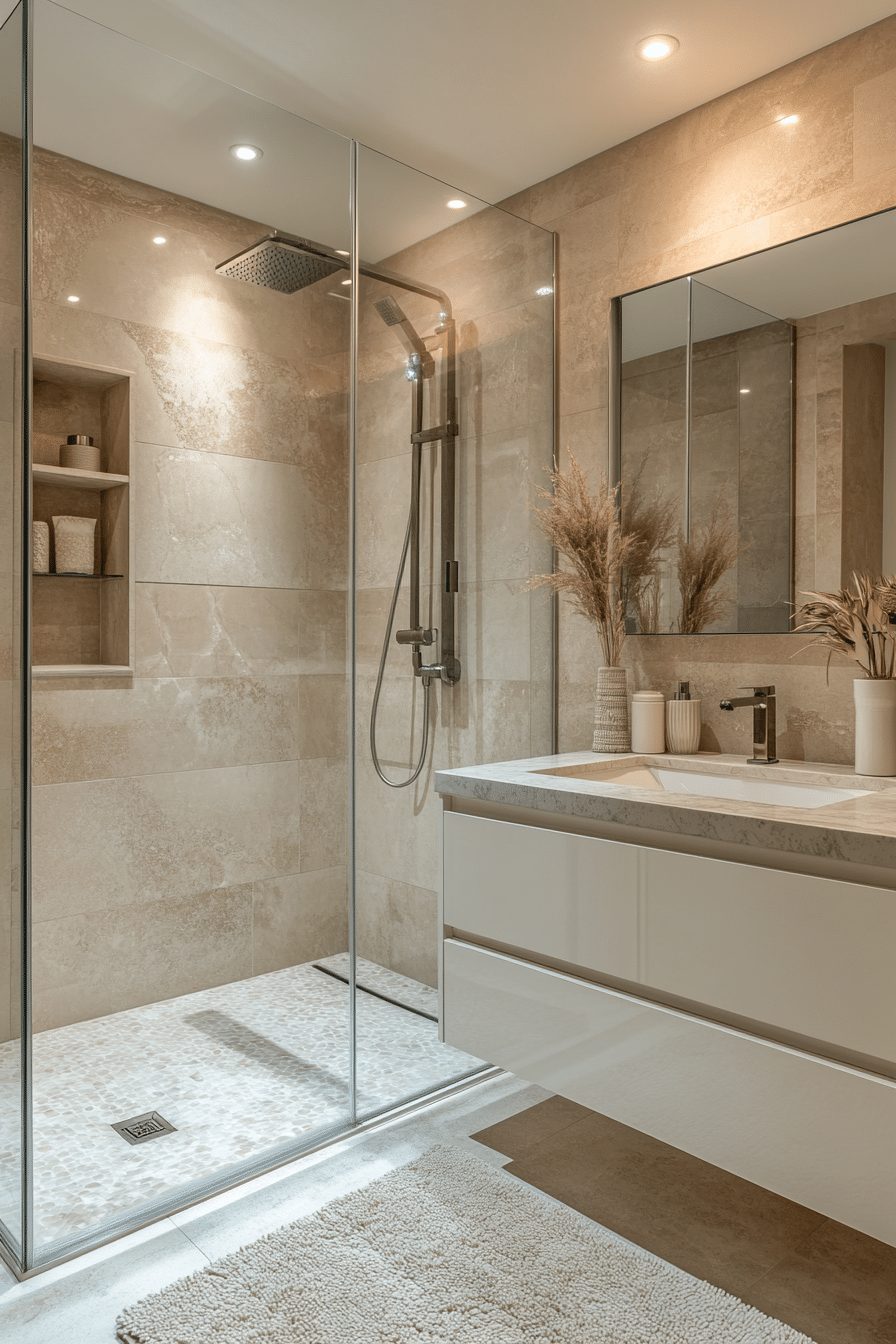 Contemporary Bathroom with Glass Shower Enclosure