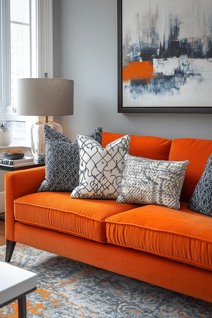 Grey and orange living room
