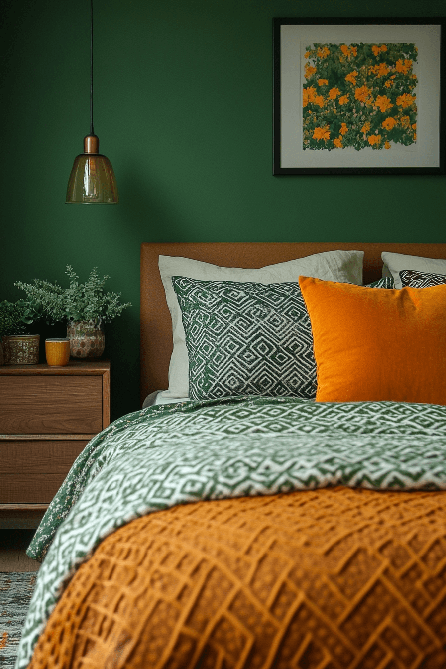 moody green bedroom