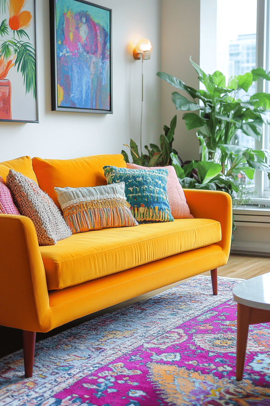 boho mid century modern living room