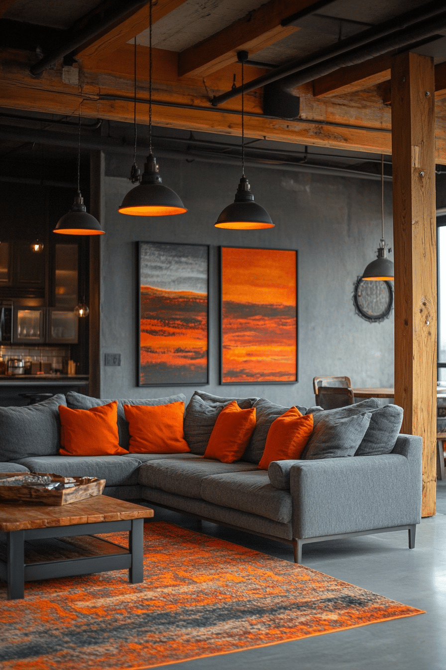 Grey and orange living room