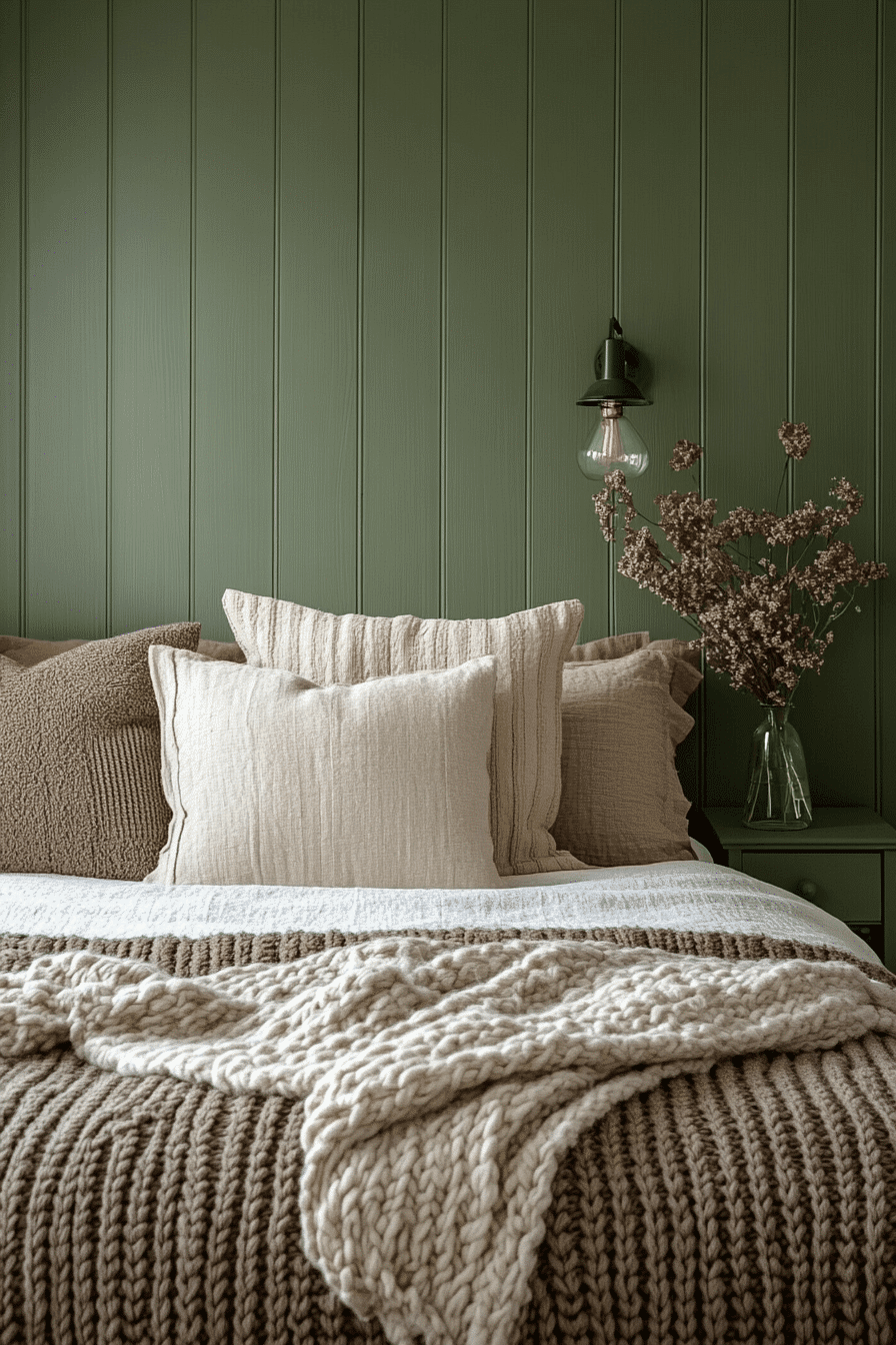 moody green bedroom