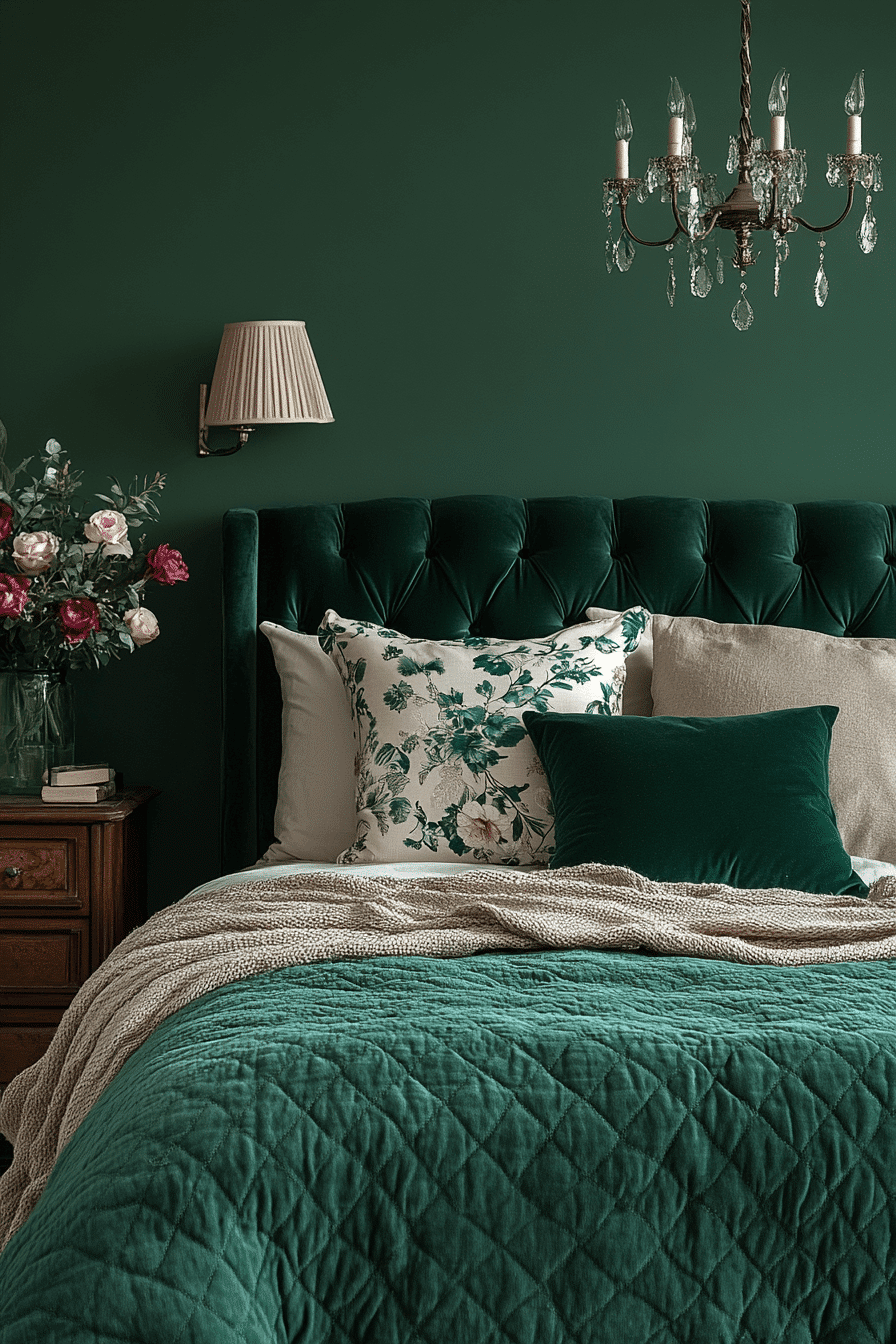moody green bedroom