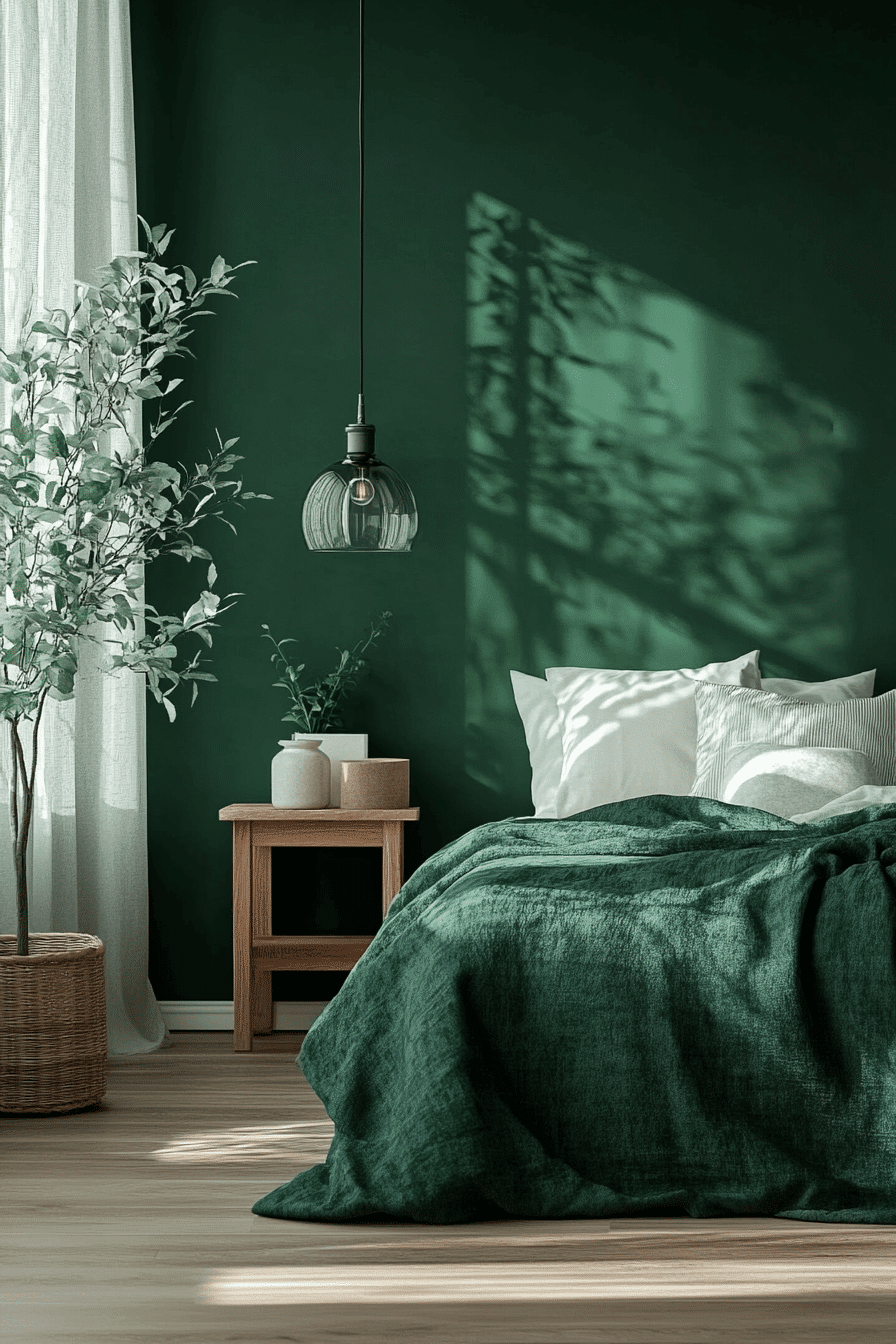 moody green bedroom