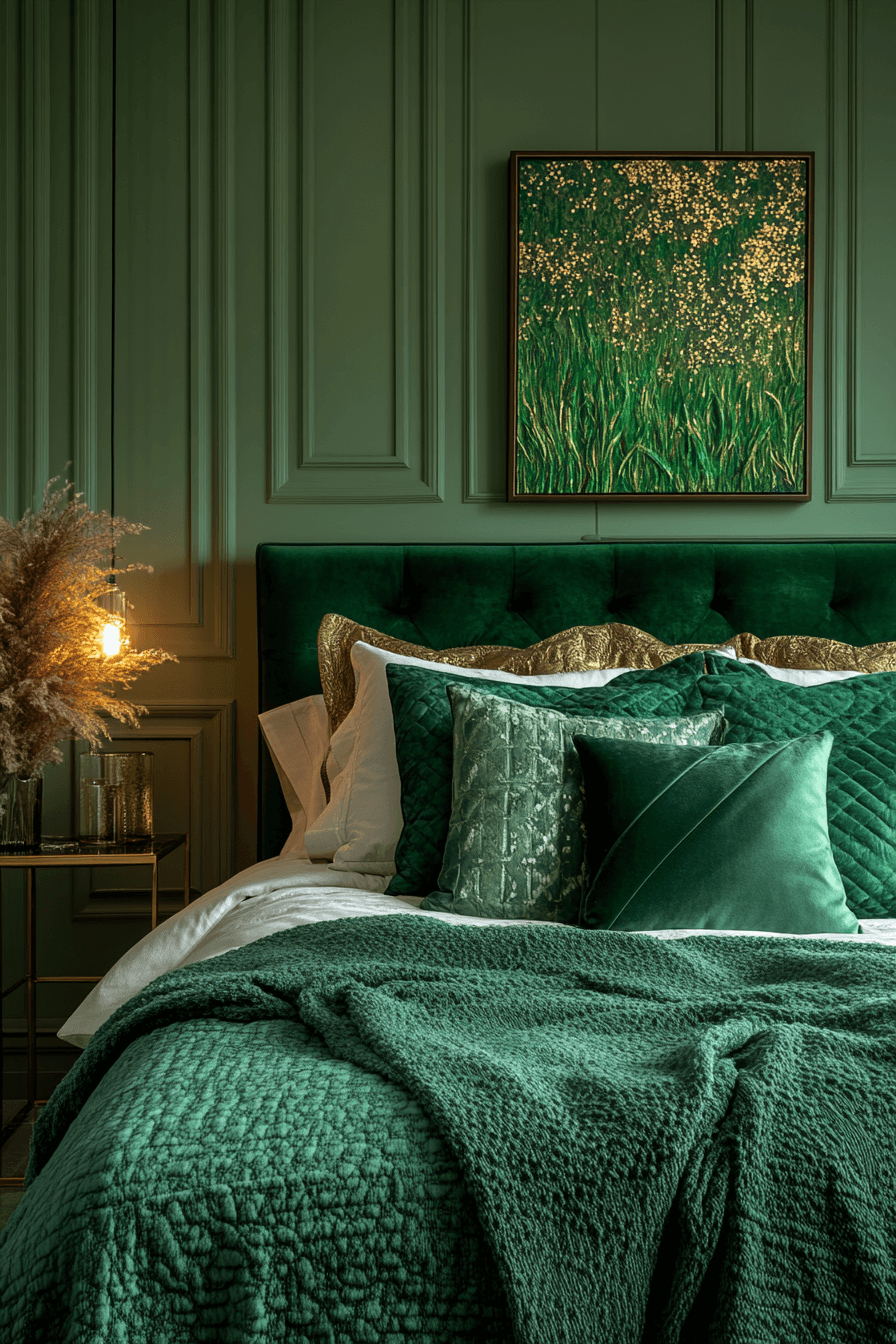 moody green bedroom