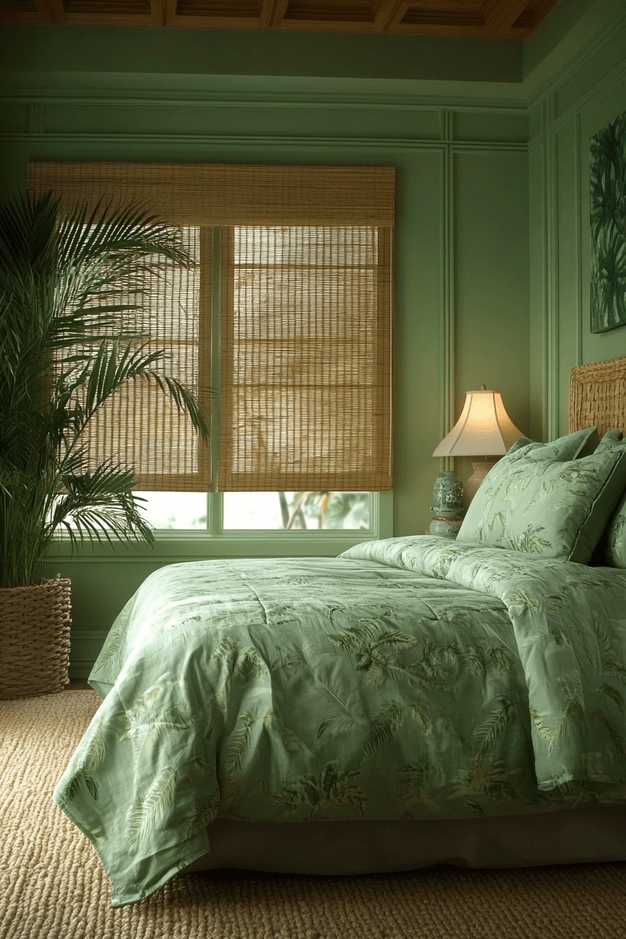 moody green bedroom