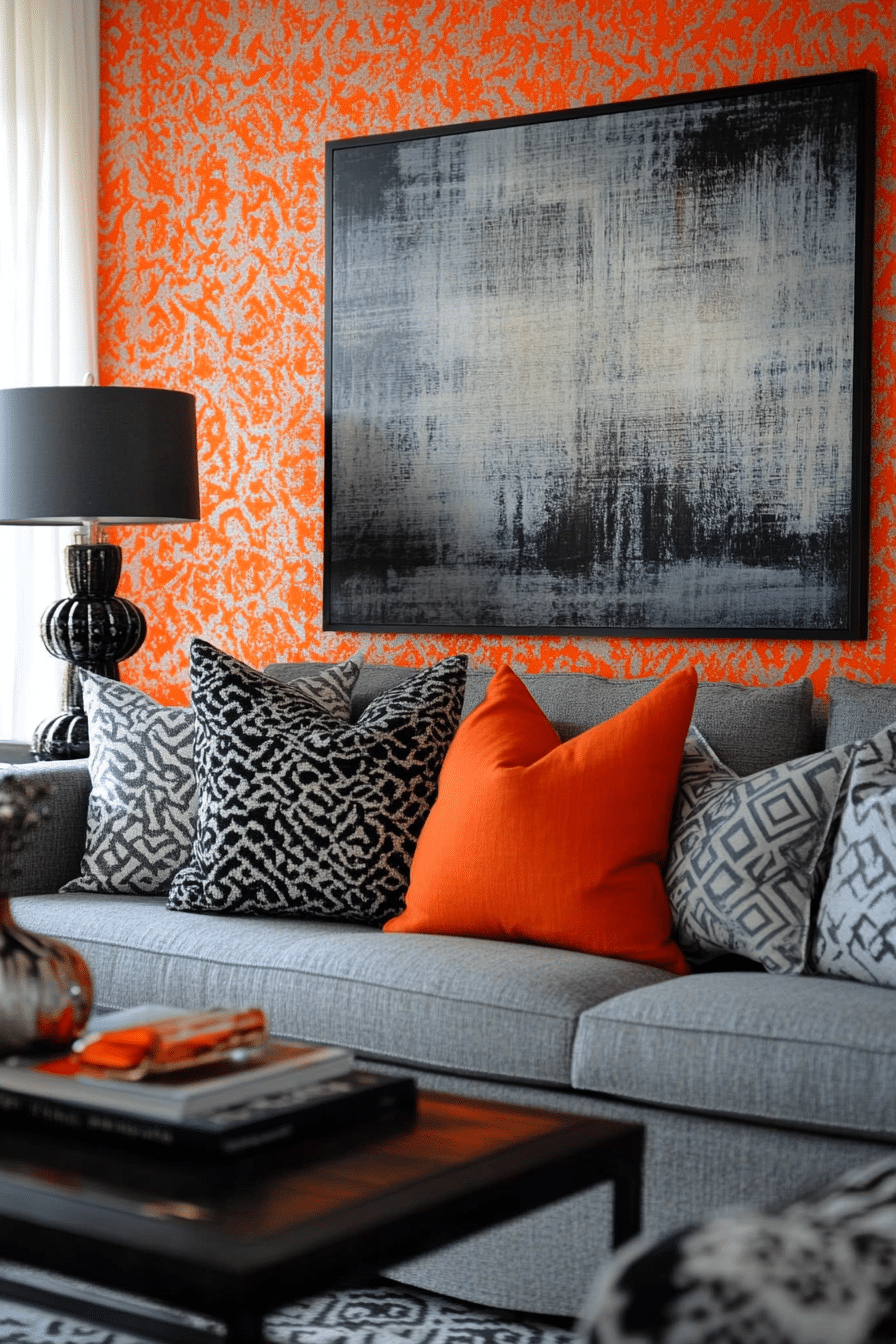 Grey and orange living room