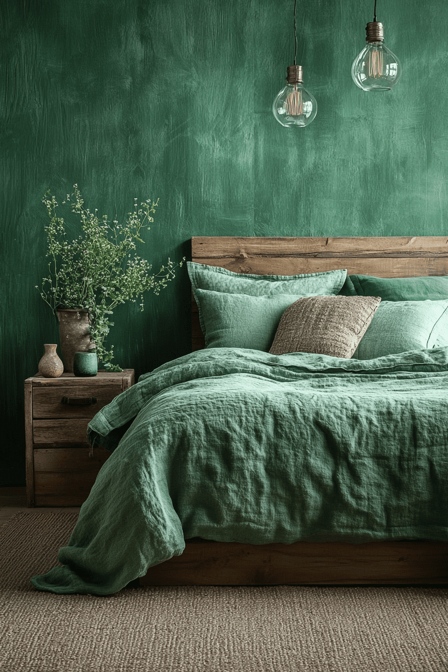 moody green bedroom