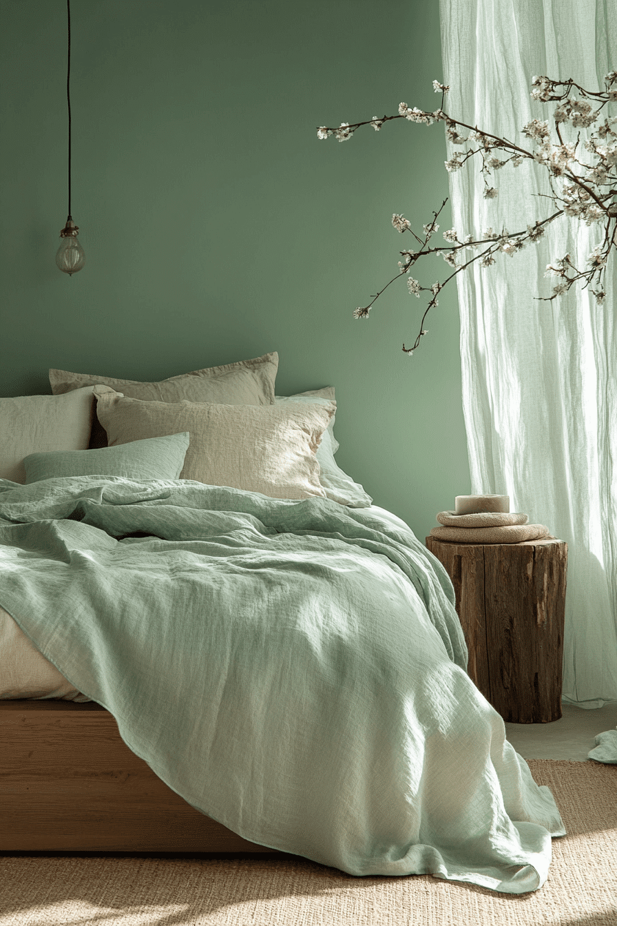 moody green bedroom